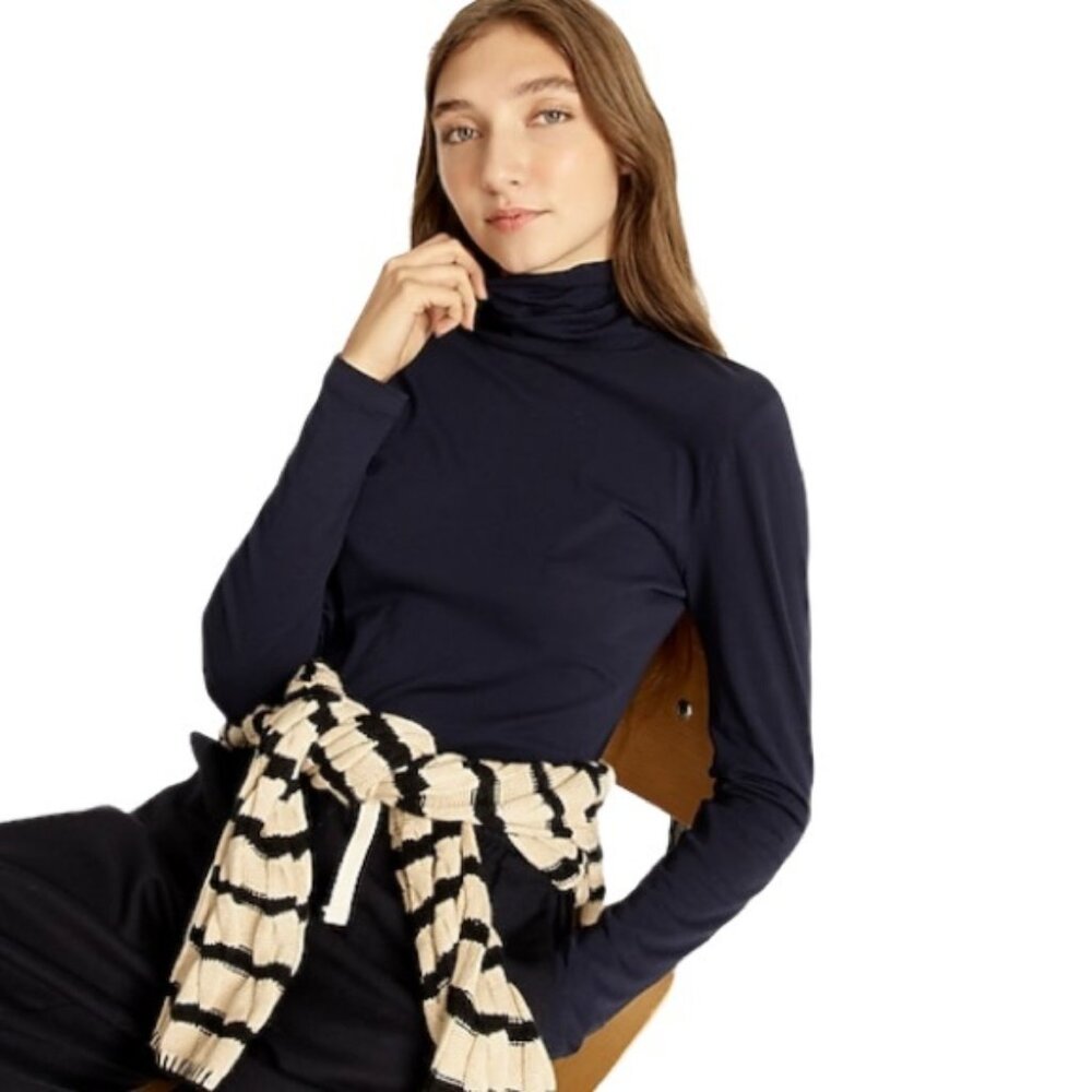 J.Crew Perfect-fit turtleneck-H0553-NAVY-cotton-NWT